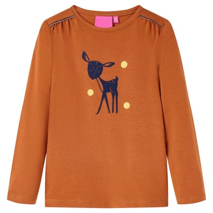 vidaXL - Kindershirt - met - lange - mouwen - 128 - cognackleurig