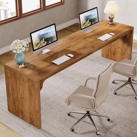 TRIBESIGNS Bureau - Dubbel Lang Bureau - Computerbureau - Computertafel - Bureautafel voor Thuiskantoor - 180 x 59 x 75 cm - Bruin
