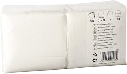 Servetten wit, 32x32 cm, 1 - laags, 500 stuks