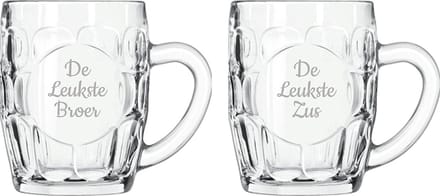 Gegraveerde Bierpul 55cl De Leukste Broer-De Leukste Zus