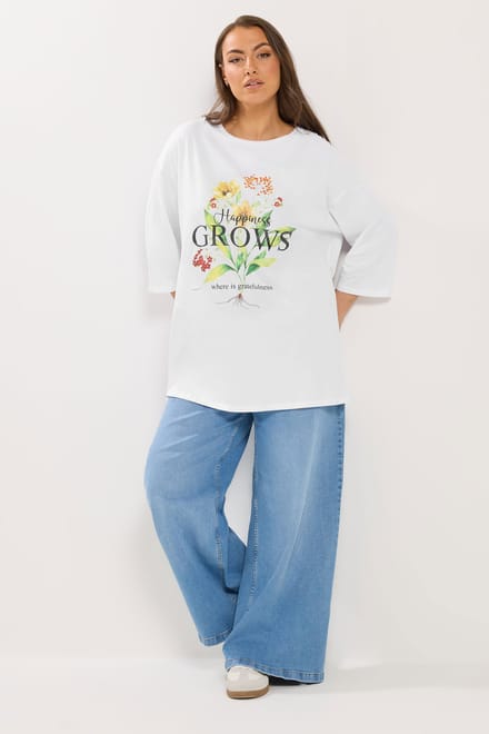 Yours Wit 'Happiness Grows' Tshirt Met Bloemenprint Size 46