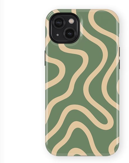 DripCase Curvy Lines Hoesje geschikt voor iPhone 14 Plus | Backcover met Mag | Design Tough Case geschikt voor iPhone 14 Plus Olive Drift