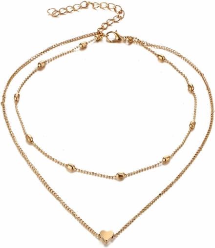 Fako Bijoux® - Ketting - Dubbele Choker Layer - Hartje - Goudkleurig