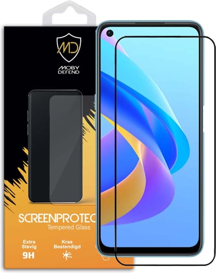 MobyDefend Screenprotector - Geschikt voor Oppo A76 - Screensaver Met Zwarte Randen - Gehard Glas