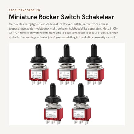 Dailygoods - Miniature Rocker Switch - Schakelaar - Waterdicht - 6-Pin - ON-OFF-ON - Pack van 5 - Voor algemene apparaten