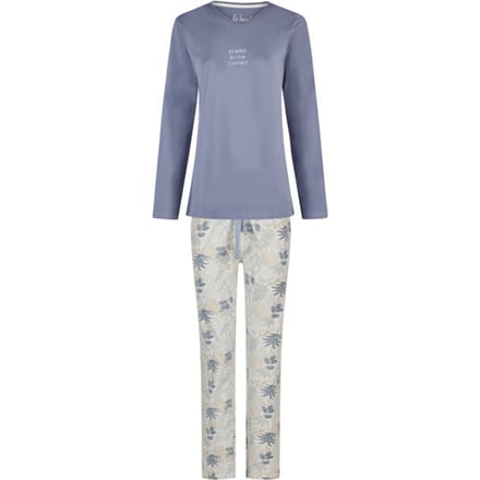 By Louise Dames Pyjama Set Lang V-Hals Donkerblauw Gebloemd - Maat M