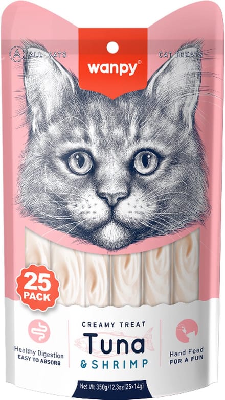 Wanpy Likbare Snacks Tonijn & Garnaal - Kattensnacks - 25 Stuks - Kattensnoepjes