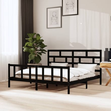 vidaXL - Bedframe - massief - grenenhout - zwart - 200x200 - cm