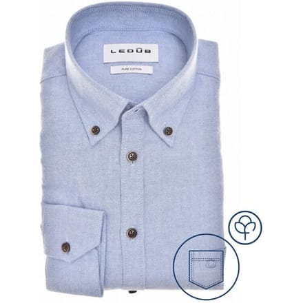 Ledûb Overhemd Uni Color Button-Down Pure Cotton Midden Blauw / male