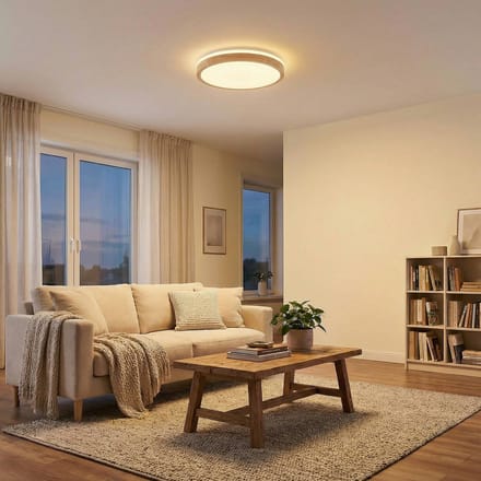 Lindby LED plafondlamp Emiva, Ø 49 cm, CCT, hout