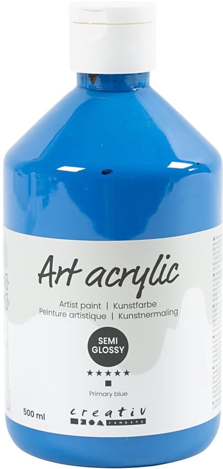 Acryl Verf, semi-glanzend, transparant, primair blauw, 500 ml/ 1 fles