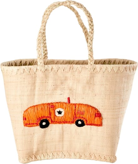 Rice raffia tas, model shopper, in naturelkleur met auto, medium