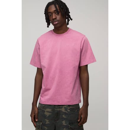 Essential Gewassen Boxy Heavyweight T-shirt | Washed Pink | Size Medium