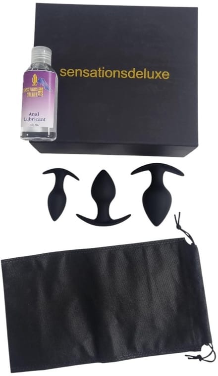 Sensationsdeluxe - Box - Anaal treiner set - Buttplug - Anaal Glijmiddel 100 ml - Buttplug Zakje - Buttplug/trainerset - Koppelset