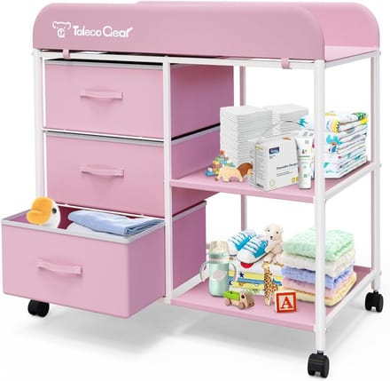 Draagbare Luiertafel met 3 Opbergmanden en Waterdichte Onderlegger - Mobiele Kinderkamer Organizer