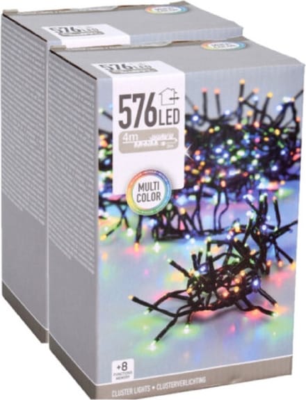 Christmas Decoration clusterverlichting lichtsnoeren -multi 576 leds- 2x - 420 cm