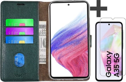 Hoesje met Screenprotector Geschikt voor Samsung Galaxy A35 – Arara bookcase met pasjeshouder - Groen