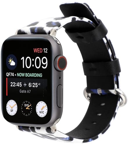 Lederen bandje - Apple Watch 38mm 40mm 41mm - wit-blauw leopard