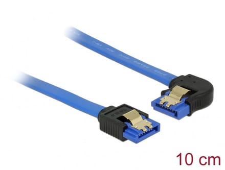 Delock Cable SATA 6 Gb/s receptacle straight > SATA receptacle left angled 10 cm blue with gold clips