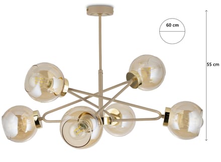 HowHomely - Kroonluchter - Beige - Galvanisch Goud - Amber Glas