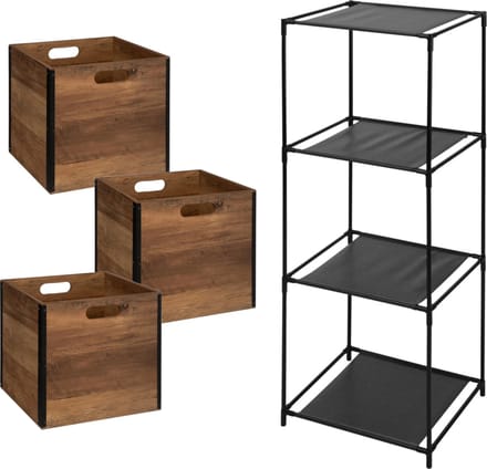 5Five Opbergrek Smartrack - met 3x mandjes stof - donkerbruin - 34 x 98 cm