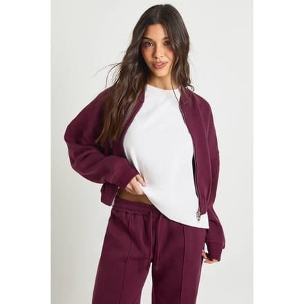 boohoo Dames Zip Through Bomber Straight Leg Trainingspak | Bordeaux Rood | Maat: Large