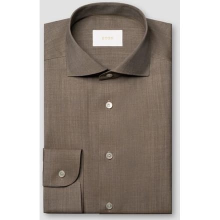 Eton Overhemd Solid Color Ultra Soft Super 120s Merino Wool Donker Beige / male