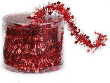 Kerstslinger - rood - folie lametta - 3,5 cm x 700 cm - kerstboom versieringen/decoratie