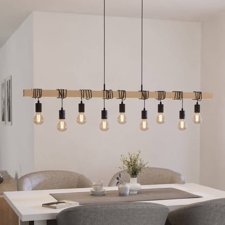 EGLO Townshend hanglamp, lengte 150 cm, zwart/hout, 9-lamps.