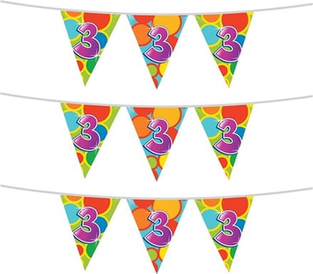 Haza Vlaggetjes 3 jaar - leeftijd verjaardag - 3x stuks - plastic 10m