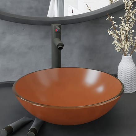vidaXL - Wastafel - met - kraan - en - pop-up - afvoer - gehard - glas - bruin