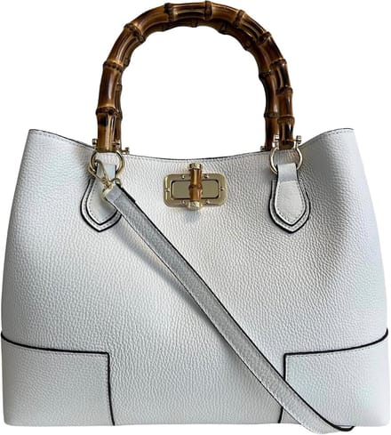 Leren Dames Tas - Handtas Schoudertas - Dagelijks Gebruik - Echt Bamboe Handvat - 36 x 27 cm - Niet Gespecificeerd