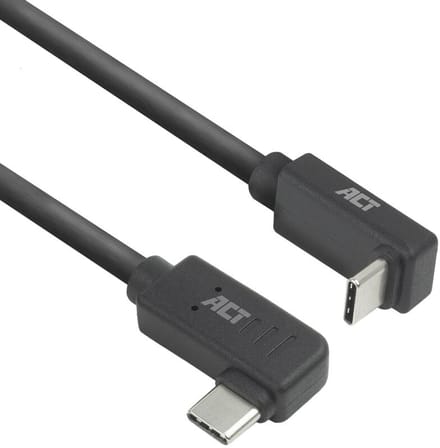 ACT USB 3.0 10Gbps 60W USB Type-C (haaks links/rechts) naar USB Type-C (haaks boven/beneden) kabel, 1 meter AC7481