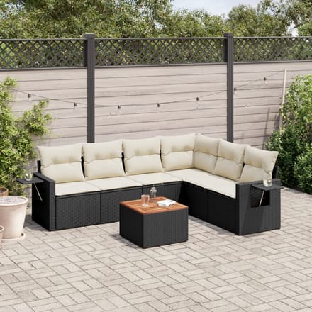 vidaXL - 7-delige - Loungeset - met - kussens - poly - rattan - zwart