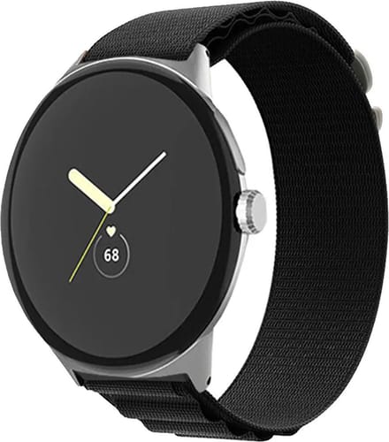 Strap-it Alpine nylon bandje geschikt voor Google Pixel Watch 5 (45 mm) / 4 (45 mm) / 3 (45 mm) - Zwart
