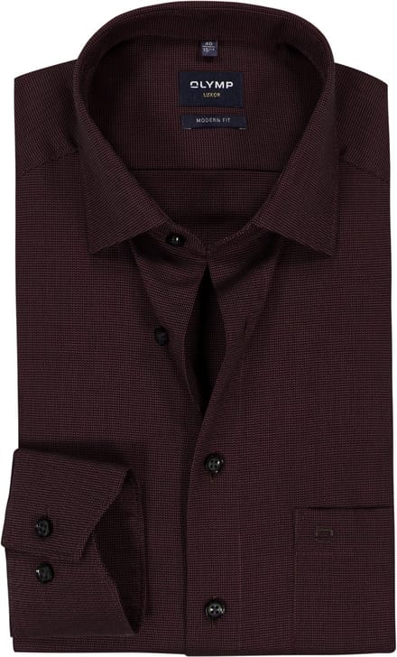 OLYMP Luxor modern fit overhemd - structuur - bordeaux rood - Strijkvrij - Boordmaat: 41