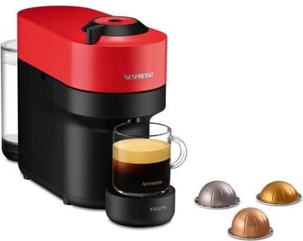 Krups Nespresso YY4888FD Virtuo Pop Red Coffee Machine Capsules, Compact Coffee Maker, 4 kopjes, espresso, Bluetooth