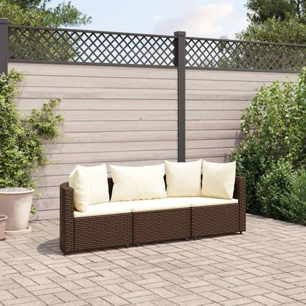vidaXL - 3-delige - Loungeset - met - kussens - poly - rattan - bruin
