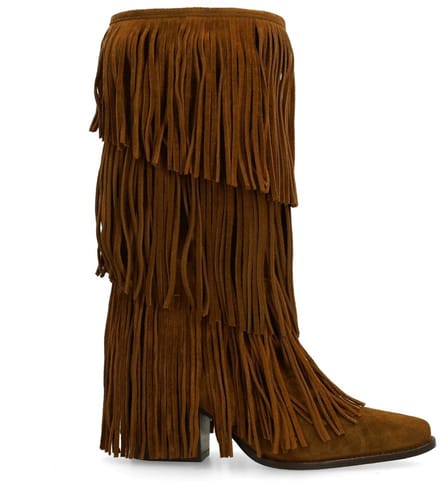 Sacha - Dames - Cognac suède cowboylaarzen met franjes - Maat 36
