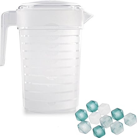 Schenkkan/karaf met deksel - 10x ijsblokjes herbruikbaar - 2L - kunststof