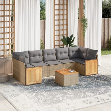 vidaXL - 8-delige - Loungeset - met - kussens - poly - rattan - beige