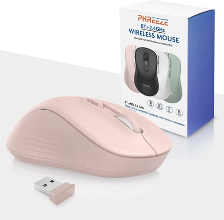 Stille Draadloze Muis - Bluetooth 5.2 + 2.4G USB Dongle - Multi Connect - Laptop & Computer - Incl. Batterij - Roze
