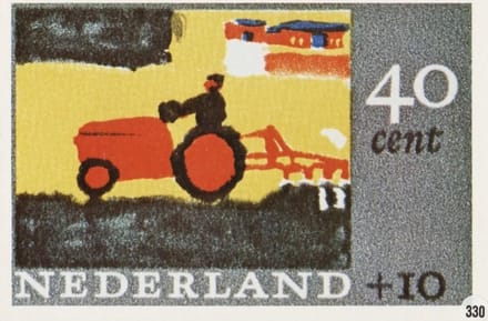 Briefkaart met afbeelding Kindertekening – Tractor postzegel