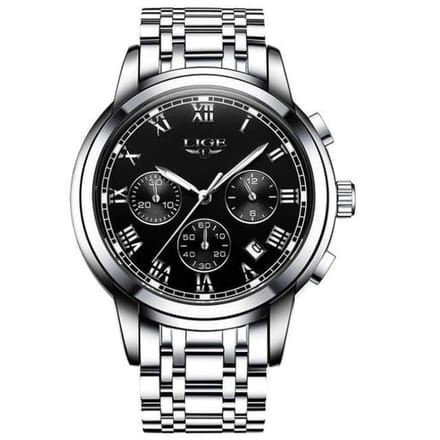 LIGE Casual DTS 1004 - Horloge - RVS - Ø 42 mm Zilver Zwart