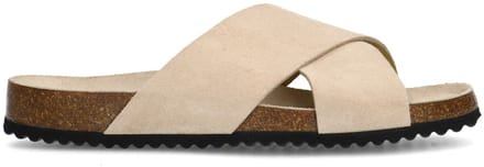 Sacha - Dames - Beige suède slippers - Maat 36
