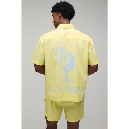 Regular Fit Korte Mouw Santorini Overhemd En Relaxed Short Set | Yellow | Size Medium