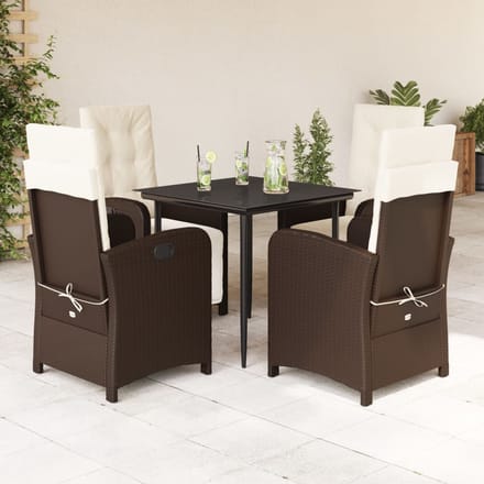vidaXL - 5-delige - Tuinset - met - kussens - poly - rattan - bruin