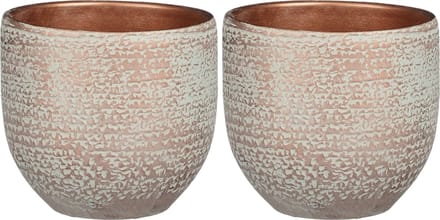 Mica Decorations - plantenpot/bloempot - 2x - koper/wit flakes relief- D16/H14 cm