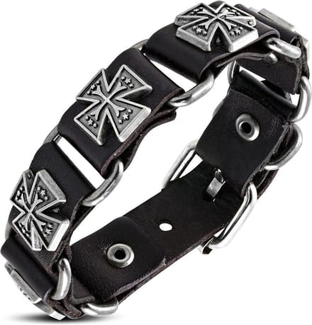 Amanto Armband Aissa - Heren - Leer - Studs - Kruis - 20 mm - 22 cm