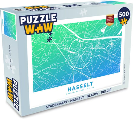 Puzzel Stadskaart - Hasselt - Blauw - België - Legpuzzel - Puzzel 500 stukjes - Plattegrond